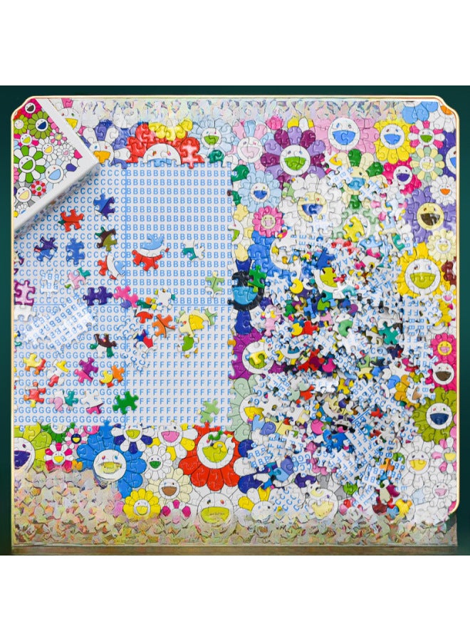Decompression Puzzle 1000 Pieces Spot Famous Painting Puzzle Decompression Toys Puzzle Adult Paper Murakami Takashi Puzzle-Color:Green Bottom - Image 3
